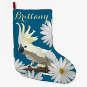 Feestelijke kaketoe met madeliefbloemen levendige  grote kerstsok (Voorkant)