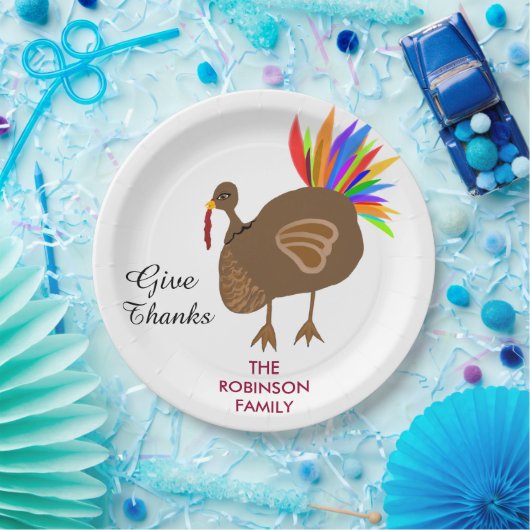 Feestelijke kalkoen kleurrijke veren diner papieren bordje (Feest)