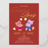 Feestelijke kalligrafie schattige katten rood kers folie uitnodiging (Voorkant)