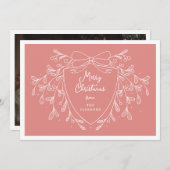 Feestelijke kam maretak foto roze kerst feestdagenkaart (Voorkant / Achterkant)