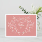 Feestelijke kam maretak foto roze kerst feestdagenkaart (Staand voorkant)