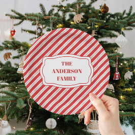 Feestelijke Kaneelstripes Kerstmis Rood Wit Papieren Bordje