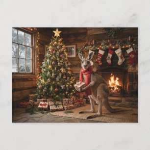 Feestelijke kangoeroe met een kerstcadeau  briefkaart