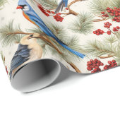 Feestelijke Kardinaal Blauw Jay Heilige Bessen Ker Cadeaupapier (Rol Hoek)