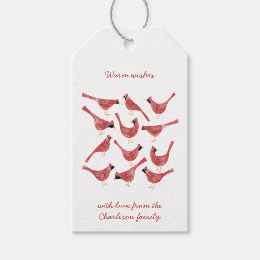 Feestelijke Kardinaal Vogel Waterverf Gepersonalis Cadeaulabel (Voorkant)