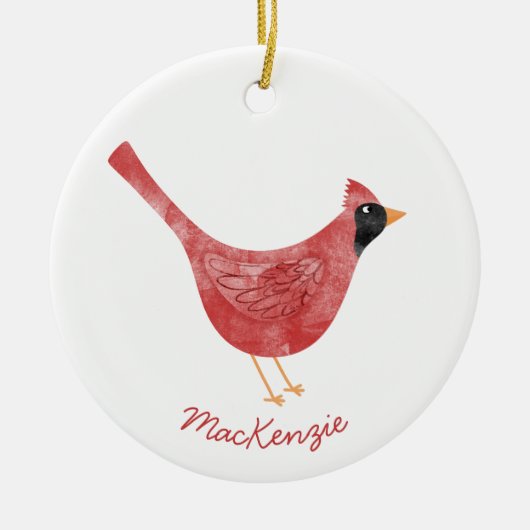 Feestelijke Kardinaal Vogel Waterverf Gepersonalis Keramisch Ornament (Voorkant)