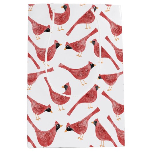 Feestelijke Kardinaal Vogel Waterverf Medium Cadeauzakje (Voorkant)