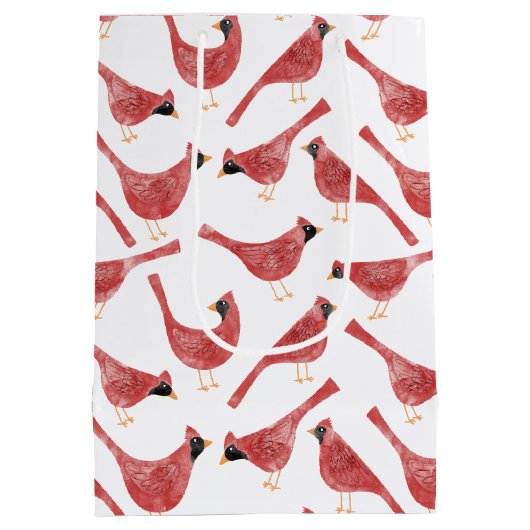 Feestelijke Kardinaal Vogel Waterverf Medium Cadeauzakje (Achterkant)