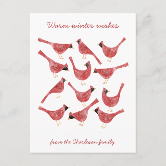 Feestelijke Kardinaal Vogel Waterverf Vakantie Bri Feestdagenkaart (Voorkant)