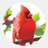 Feestelijke Kardinaal Vogel Winter Holly Holiday C Ronde Sticker (Voorkant)
