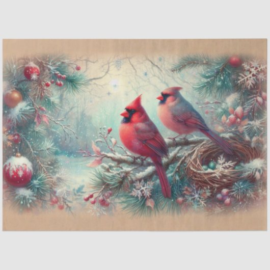 Feestelijke Kardinalen Rustieke Woodland Decoupage Tissuepapier (Voorkant)