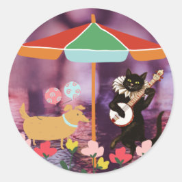 Feestelijke kat en hond onder een paraplu ronde sticker