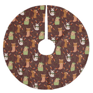 Feestelijke Kat Hond Kerstverlichting Rood Kerstboom Rok