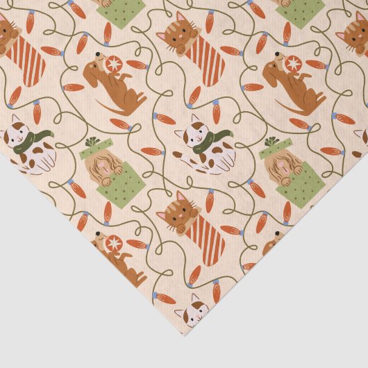 Feestelijke Kat Hond Kerstverlichting Tissuepapier (Detail)