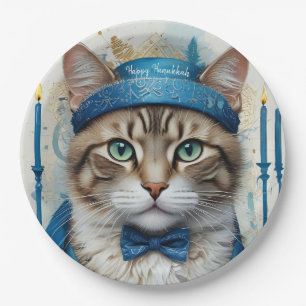 Feestelijke kat in Chanoeka vermomming Groet Papieren Bordje