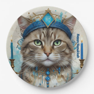 Feestelijke kat in Chanoeka vermomming Groet Papieren Bordje