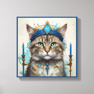 Feestelijke kat in speelse Chanoeka Vermomming Canvas Afdruk