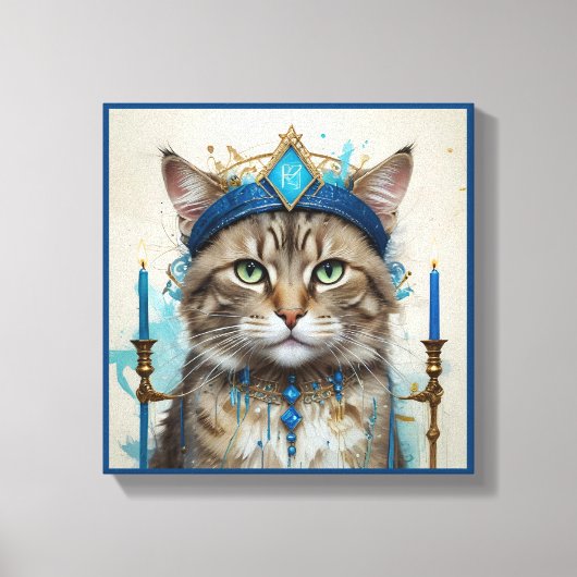 Feestelijke kat in speelse Chanoeka Vermomming Canvas Afdruk (Voorkant)