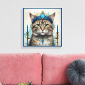 Feestelijke kat in speelse Chanoeka Vermomming Canvas Afdruk (Insitu (Woonkamer))