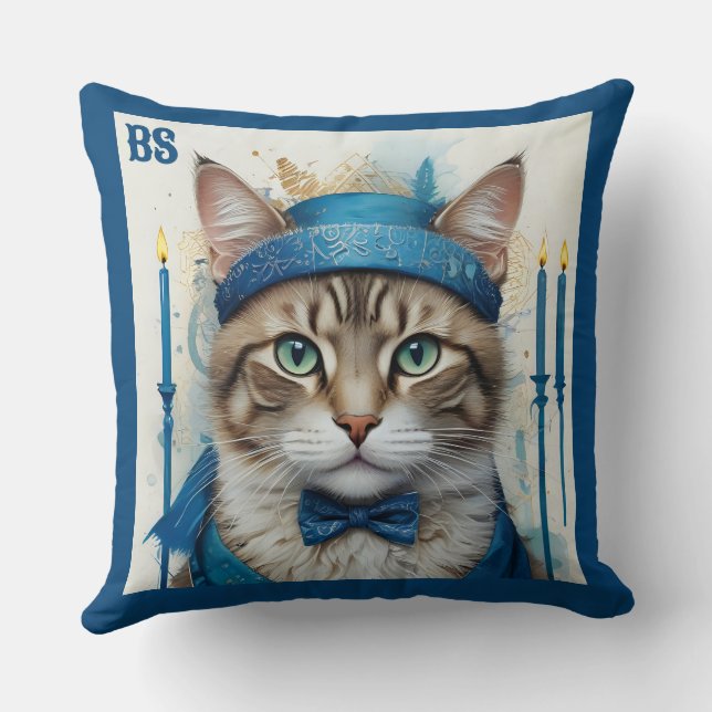 Feestelijke kat in speelse Chanoeka Vermomming Kussen (Achterkant)