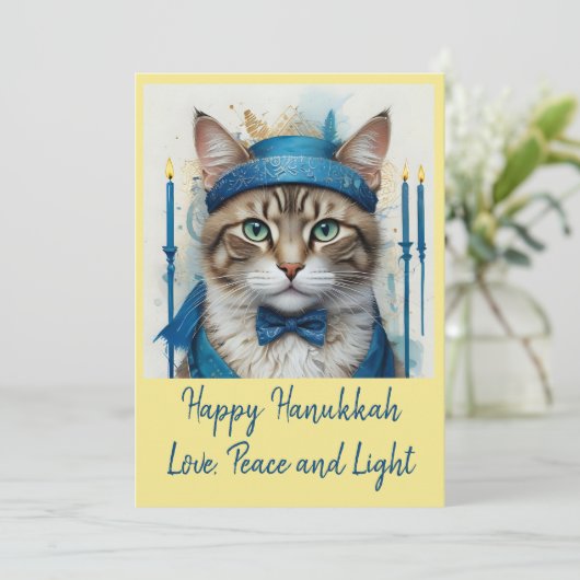 Feestelijke kat in vermomming Speelse Chanoeka Gro Feestdagenkaart (Staand voorkant)