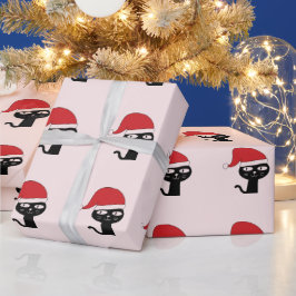 Feestelijke kat met een rode kerstmuts Modern Patr Cadeaupapier
