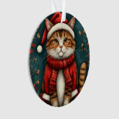 Feestelijke kat met kerstmuts en sjaal ornament (voorkant)