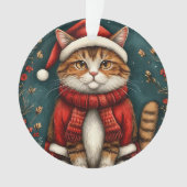 Feestelijke kat met kerstmuts en sjaal ornament (voorkant)