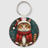 Feestelijke kat met kerstmuts en sjaal sleutelhanger (Achterkant)