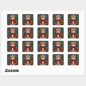 Feestelijke kat met kerstmuts en sjaal vierkante sticker (Vel)