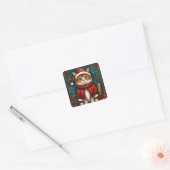 Feestelijke kat met kerstmuts en sjaal vierkante sticker (Envelop)