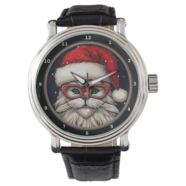 Feestelijke kat met kerstmuts horloge (Voorkant)