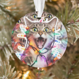 Feestelijke kat met kerstverlichting Ornament