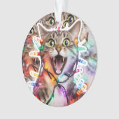 Feestelijke kat met kerstverlichting Ornament (voorkant)