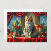 Feestelijke kat met kerstversiering briefkaart (Voorkant / Achterkant)