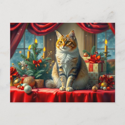 Feestelijke kat met kerstversiering briefkaart (Voorkant)