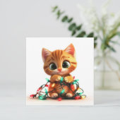 Feestelijke kat met twinkelende lichtjes feestdagenkaart (Staand voorkant)