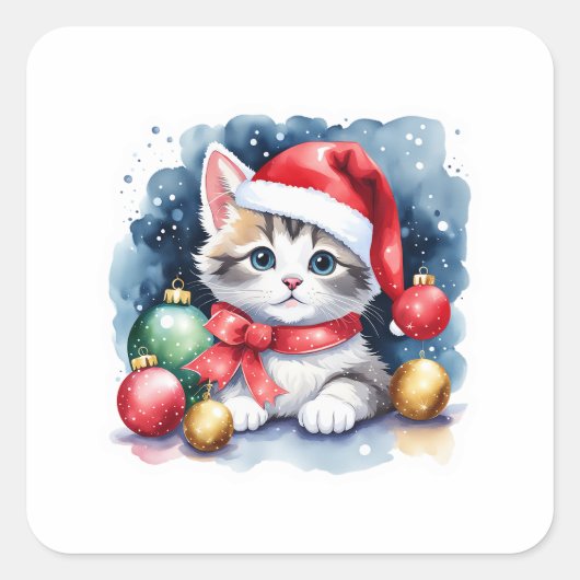 Feestelijke Kat Sticker - Kat en kerstcadeaus (Voorkant)