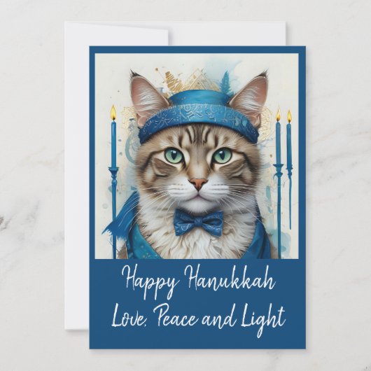 Feestelijke Kat Vermomd Speelse Hanukkah Feest Kaart (Voorkant)