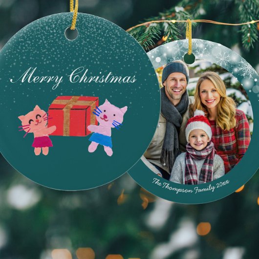 Feestelijke katten een geschenkdoos donkergroene k keramisch ornament