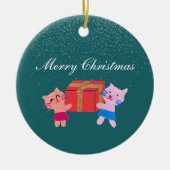 Feestelijke katten een geschenkdoos donkergroene k keramisch ornament (Voorkant)