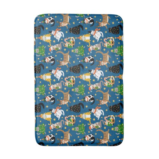 Feestelijke katten in kerstkostuums patroon badmat (Voorkant Verticaal)