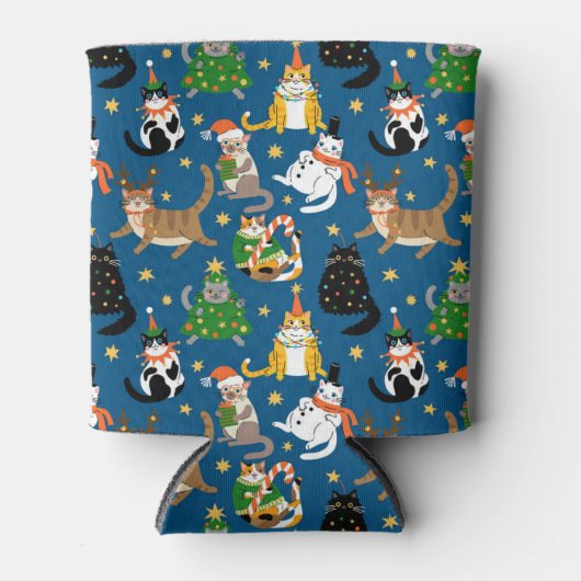 Feestelijke katten in kerstkostuums patroon blikjeskoeler (Voorkant)