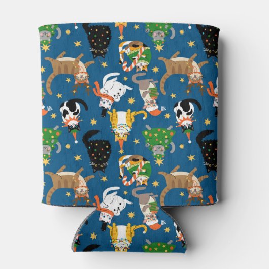 Feestelijke katten in kerstkostuums patroon blikjeskoeler (Achterkant)