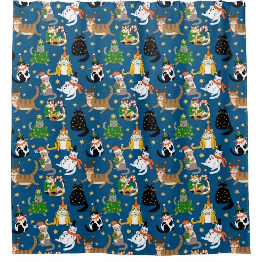 Feestelijke katten in kerstkostuums patroon douchegordijn (Voorkant)