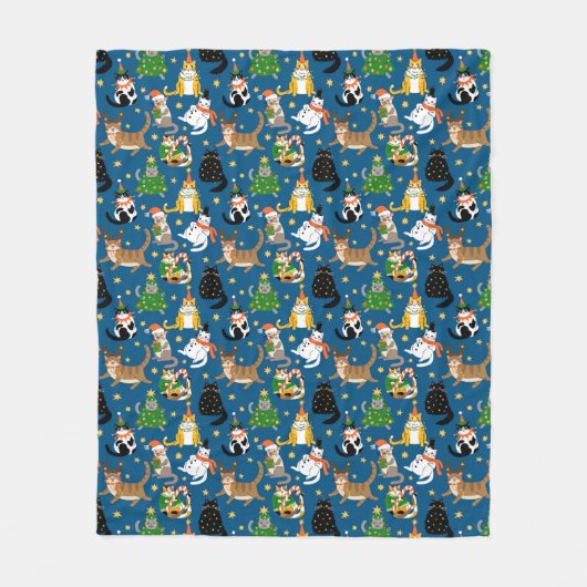 Feestelijke katten in kerstkostuums patroon fleece deken (Voorkant)