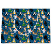 Feestelijke katten in kerstkostuums patroon groot cadeauzakje (Voorkant)