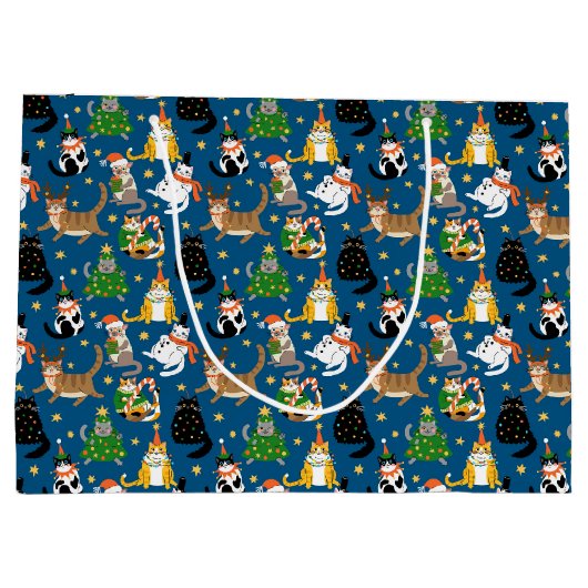Feestelijke katten in kerstkostuums patroon groot cadeauzakje (Achterkant)
