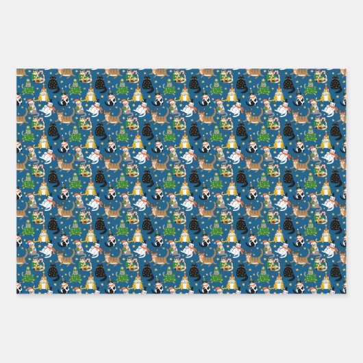 Feestelijke katten in kerstkostuums patroon inpakpapier vel (Voorkant)