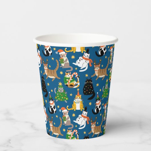Feestelijke katten in kerstkostuums patroon papieren bekers (Achterkant)